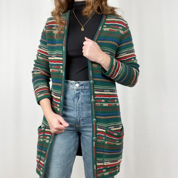 Stunning Vintage Coogi Style 3D Knit Cardigan Grandpa Sweater Long Duster Jacket - Picture 5 of 8